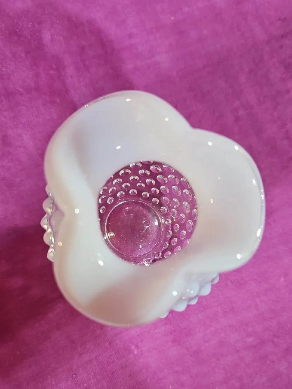 Vintage Fenton French Opalescent Hobnail Mini Ruffled Vase 4